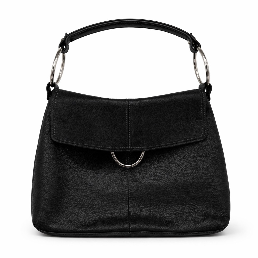 Alfani Black Leather Crossbody Silver Hardware Shoulder Bag Y2k Style Designer